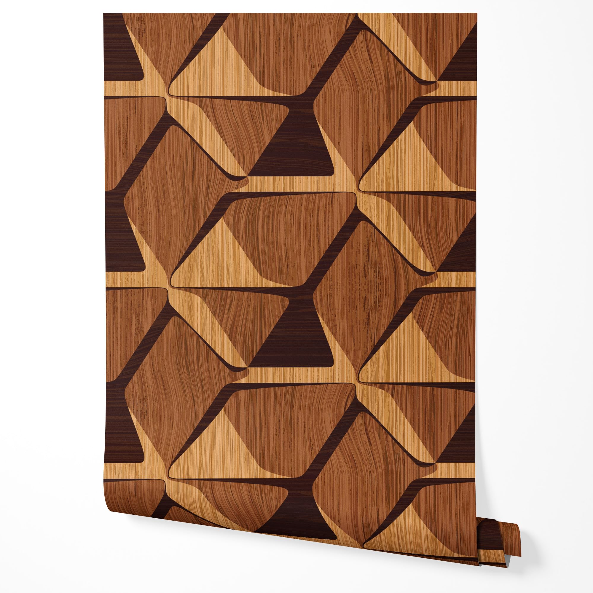 Tapeta samoprzylepna imitacja drewna brązowa geometryczna nowoczesna 3D