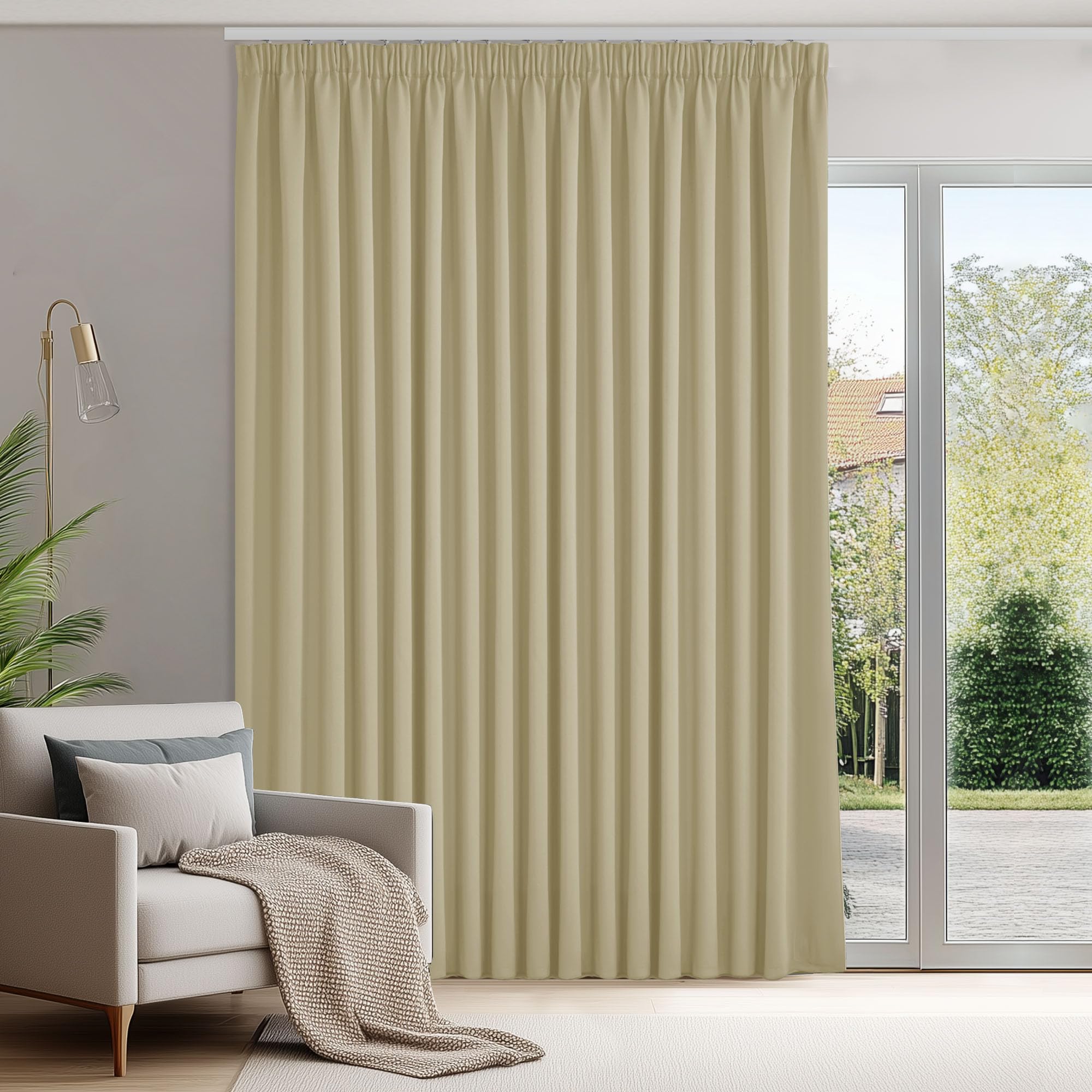Deconovo Gardinen mit Kräuselband Blickdicht Vorhänge Gardinen Wohnzimmer Vorhang Verdunkelung Kälteschutz Raumteiler Vorhang Thermogardine, 245x280 cm(HöhexBreite), Beige, 1 Stück