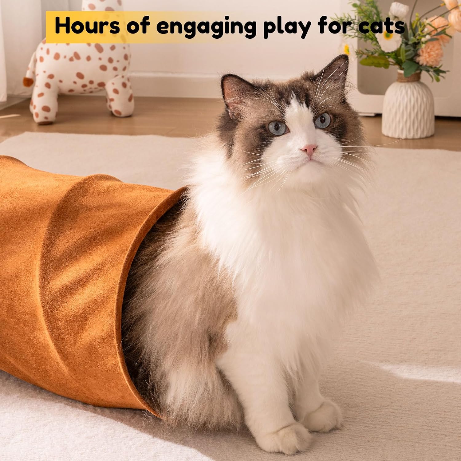 Cat Tunnels for Indoor Cats 3 Way T-Shape Suede Cat Tunnel with Capybara Plush Collapsible Pet Tunnel Tube for Kittens Rabbits Puppies
