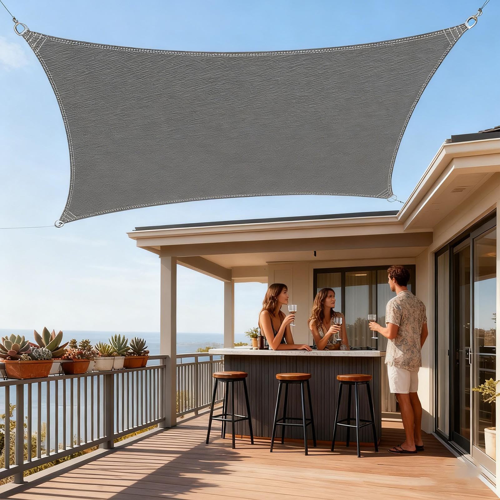 Vela de sombra impermeable para el sol | Ajustable Con Protección UV Sombra Cubierta - de sombra especial para terrazas,Para reuniones familiares Terraza Barbacoa Fiesta Al aire libre Mochilero