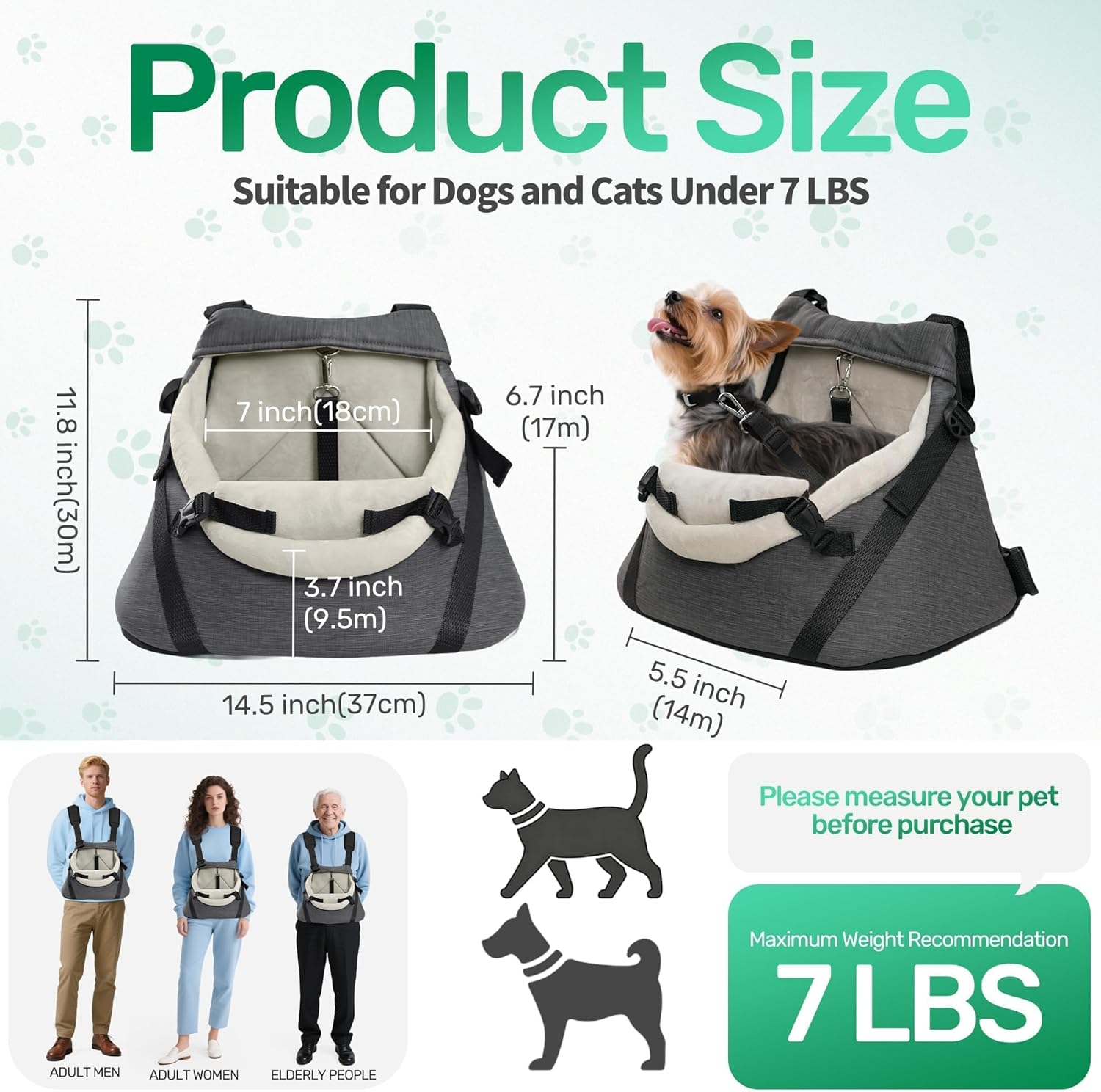 YUDODO Teacup Dog Car Seat – Designed for Tiny Dogs up to 7 lbs – Luxury PU Leather Booster Seat for Chihuahua & Yorkie with Safety Belt & Soft Cushion, Gray