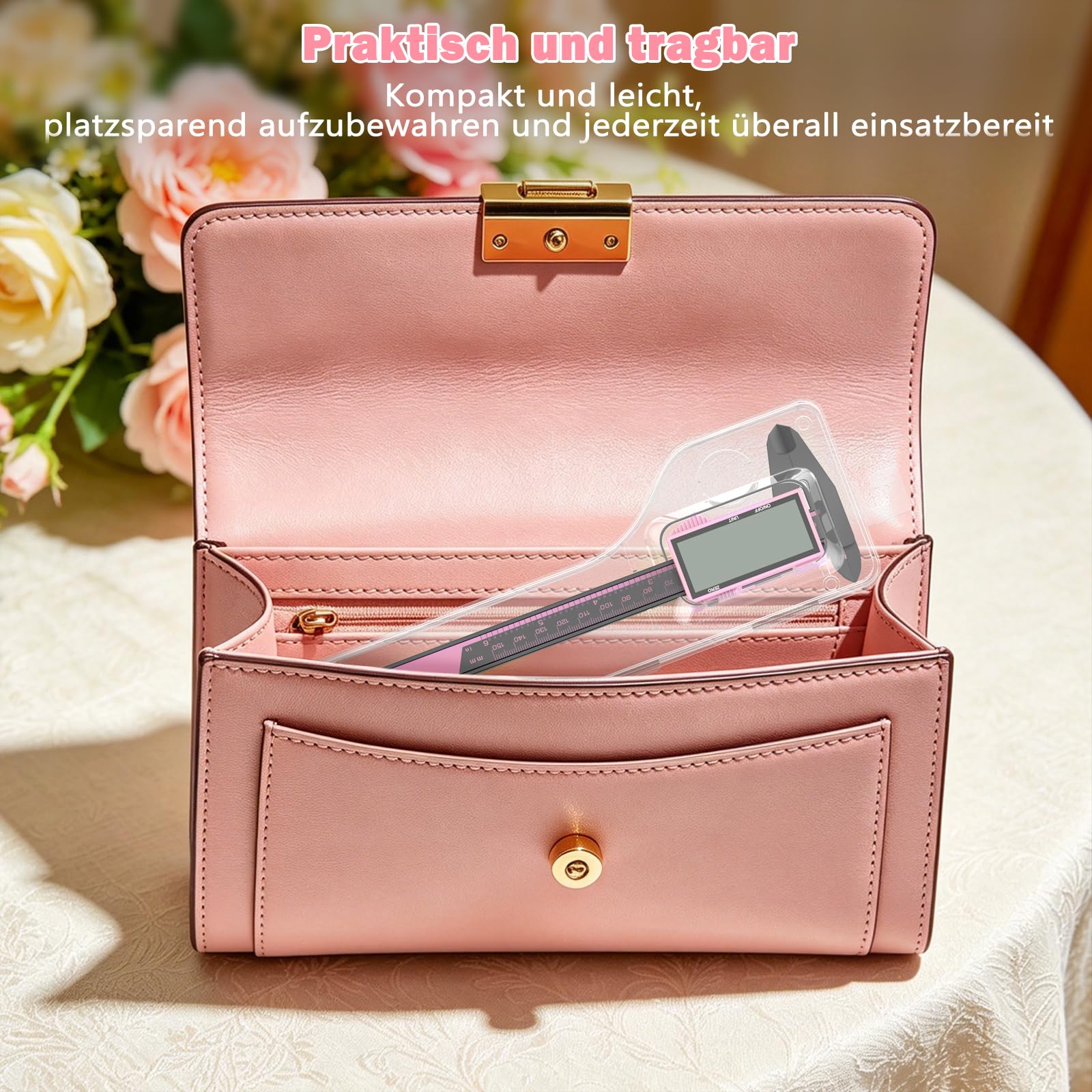 Messschieber Digital, 150 mm/6" Schieblehre Messlehre mit LCD-Display, Zoll/Metrisch Konvertierung, Auto-Off, für Außendurchmesser, Innendurchmesser und Tiefe zu Messen (Rosa-Schwarz)