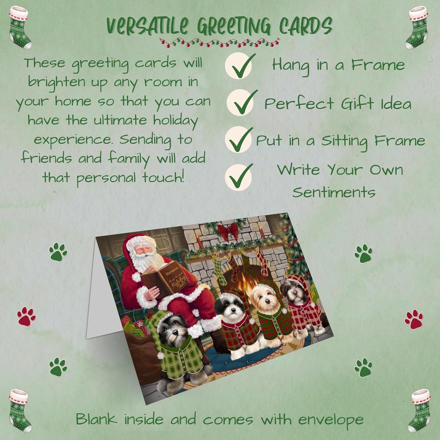 Christmas Cozy Holiday Tails Havaneses Dog Greeting Cards - Adorable Pets Invitation Cards with Envelopes - Pet Artwork Christmas Greeting Cards GCD70184 (10 Greeting Cards)