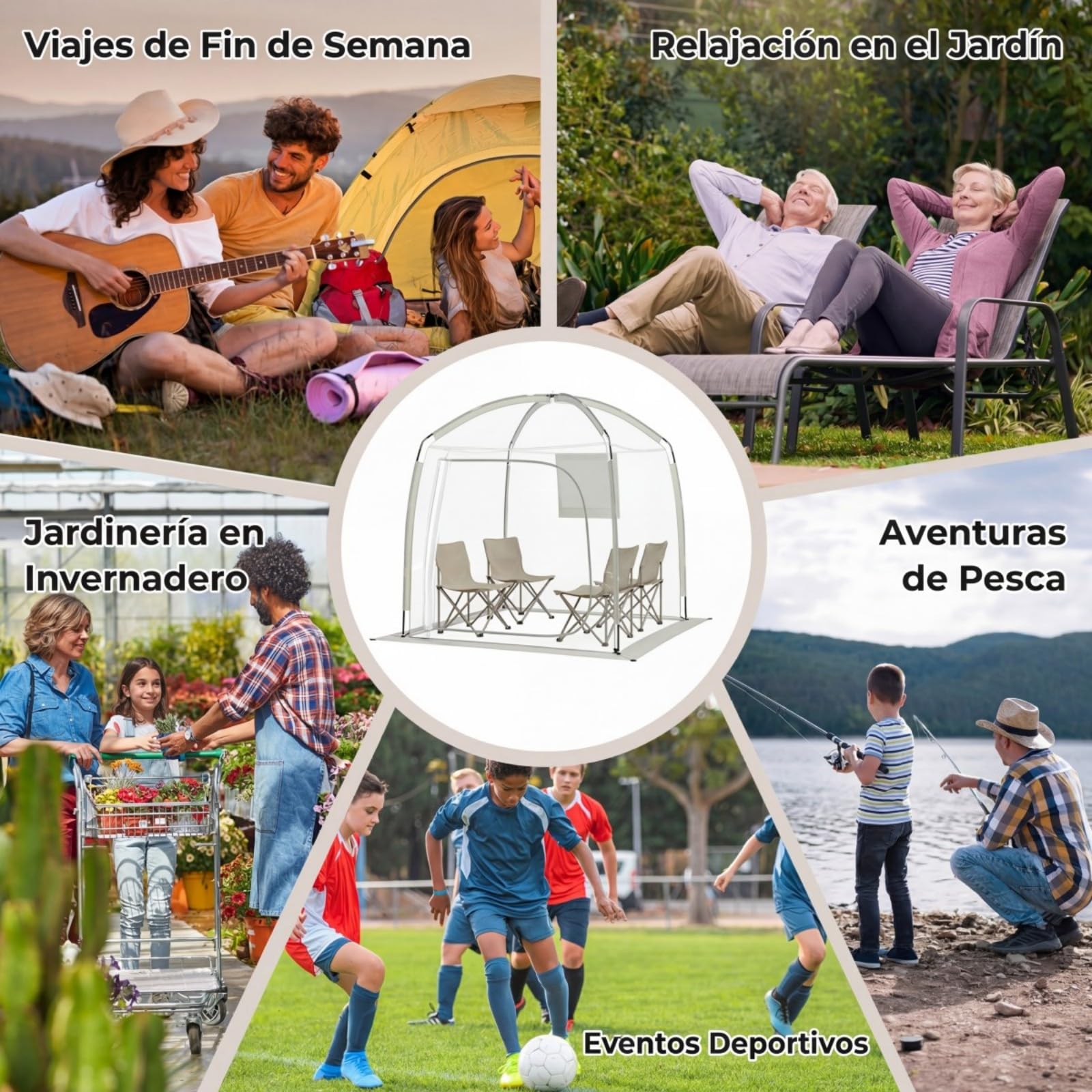 COSTWAY Tienda de Campaña Deportiva 2-4 Personas 215x215 CM Carpa Burbujas Transparente