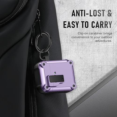 Vista 24 de Maxjoy Funda para AirPods Pro, clip de bloqueo seguro de fibra de carbono, cuerpo completo, a prueba de golpes, carcasa rígida con llavero