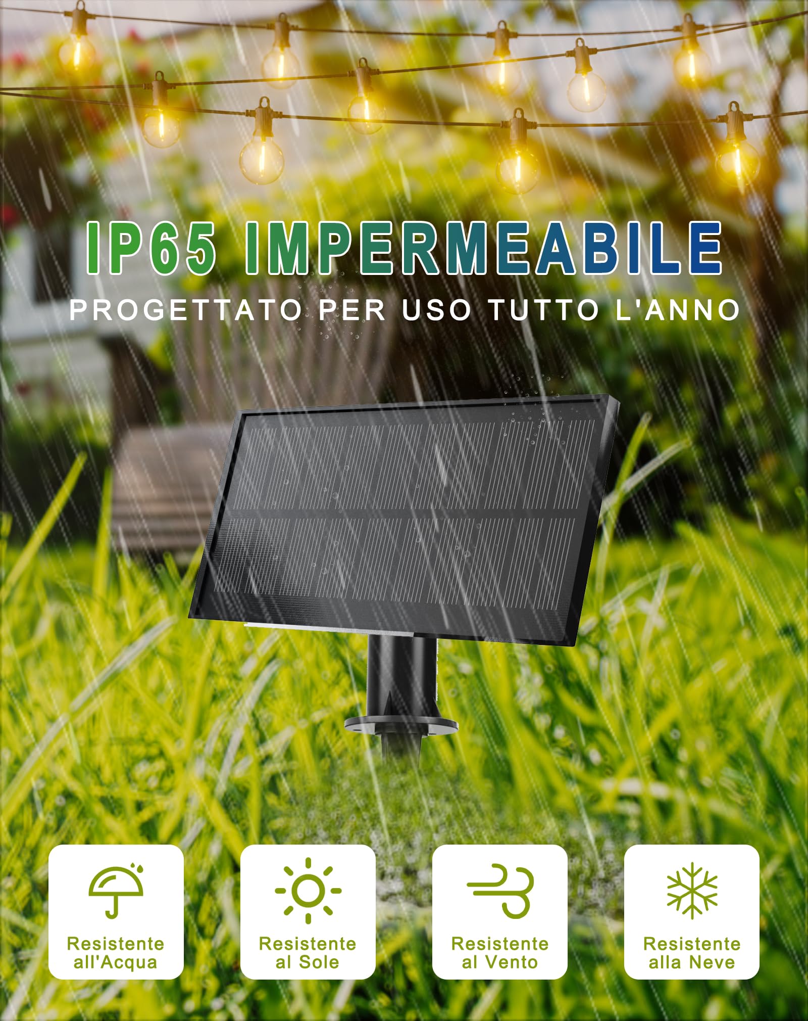 Zuske Catena Luminosa Esterno Solare, 15M Catena Luci Stringa Giardino con 25+2 Lampadine LED, 5 Modalità, Impermeabile IP65, Filo Luci per Casa, Feste, Balcone, Natale, Matrimonio - Bianco Caldo