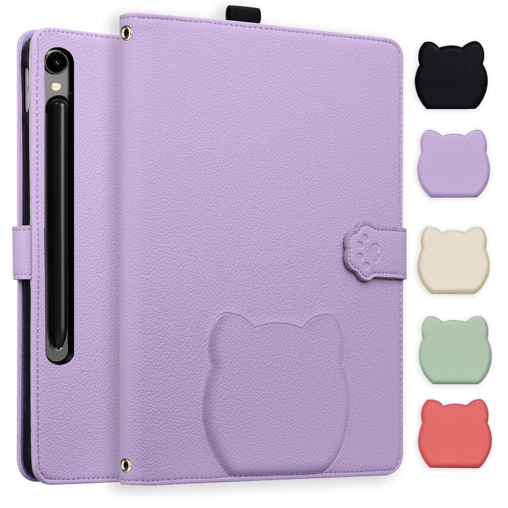 for Samsung Galaxy Tab S11 Ultra Wallet Case Leather Stand Table Cover with Stylus Holder, 3D Effect Cat Pattern - Purple