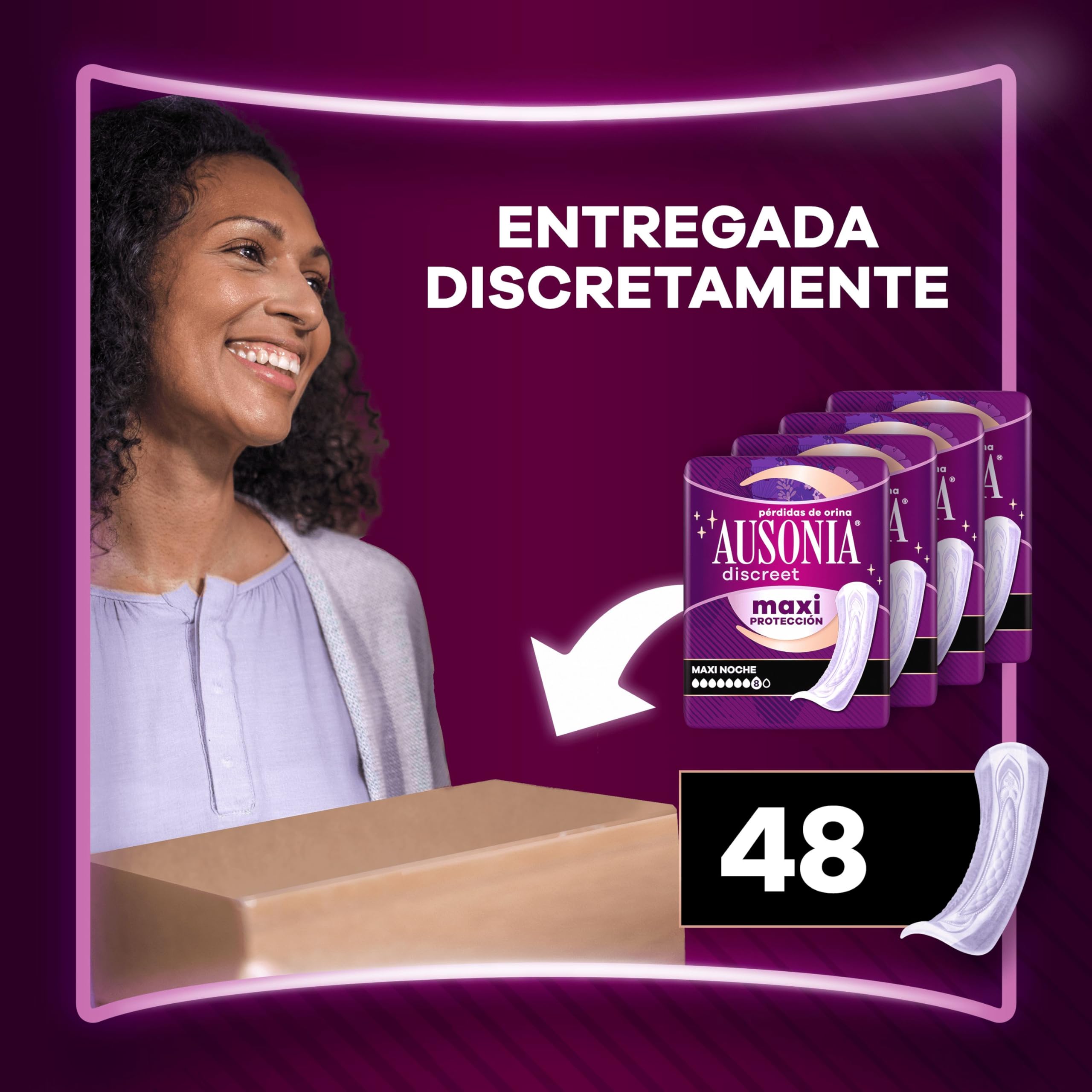 Ausonia Discreet Compresas Ultra Día Y Noche, Pack de 48, Para Pérdidas De Orina Para Mujer, Extra Segura Y Discreta