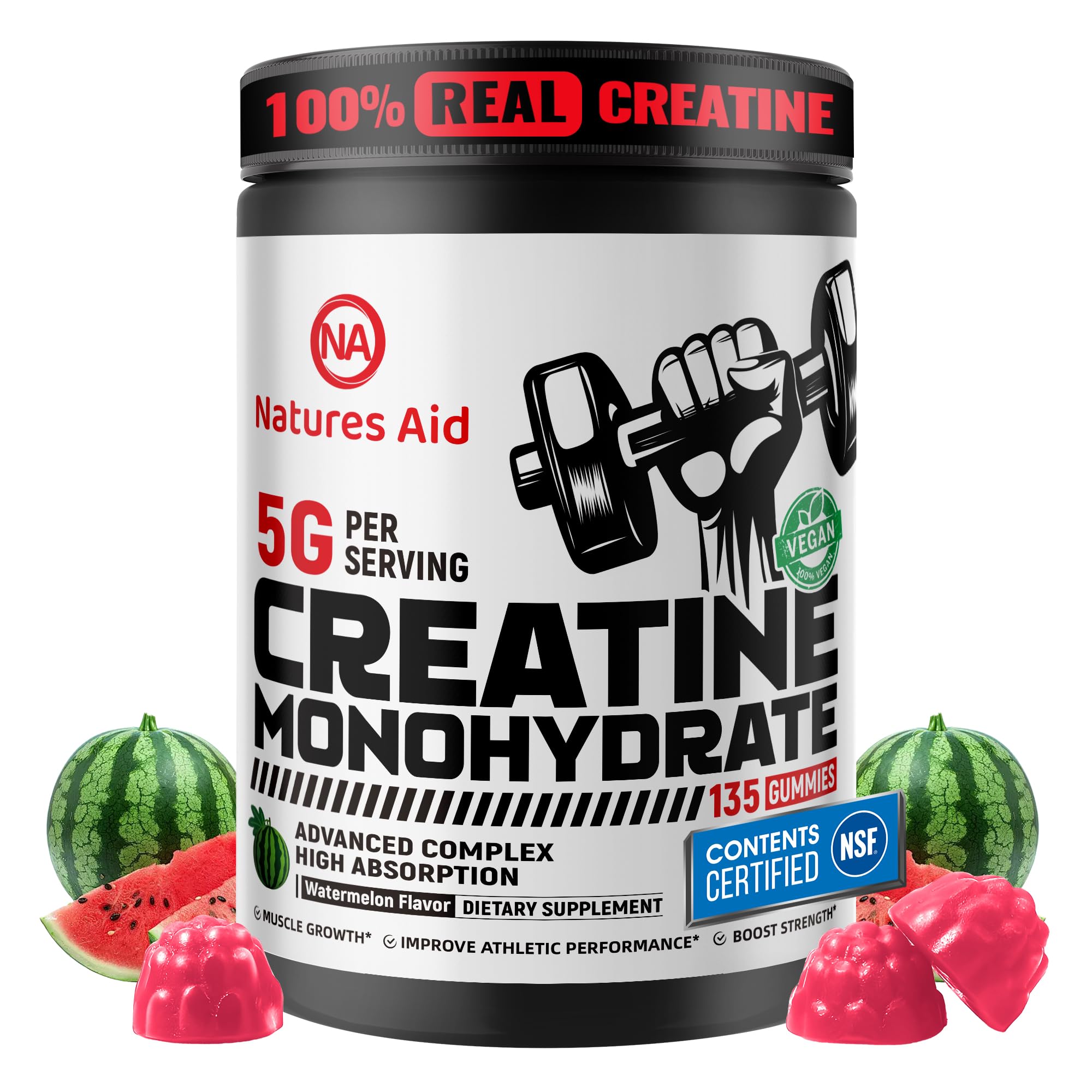 Natures Aid Suplemento de creatina em gomas de creatina monohidratada 5 g, 135 gomas