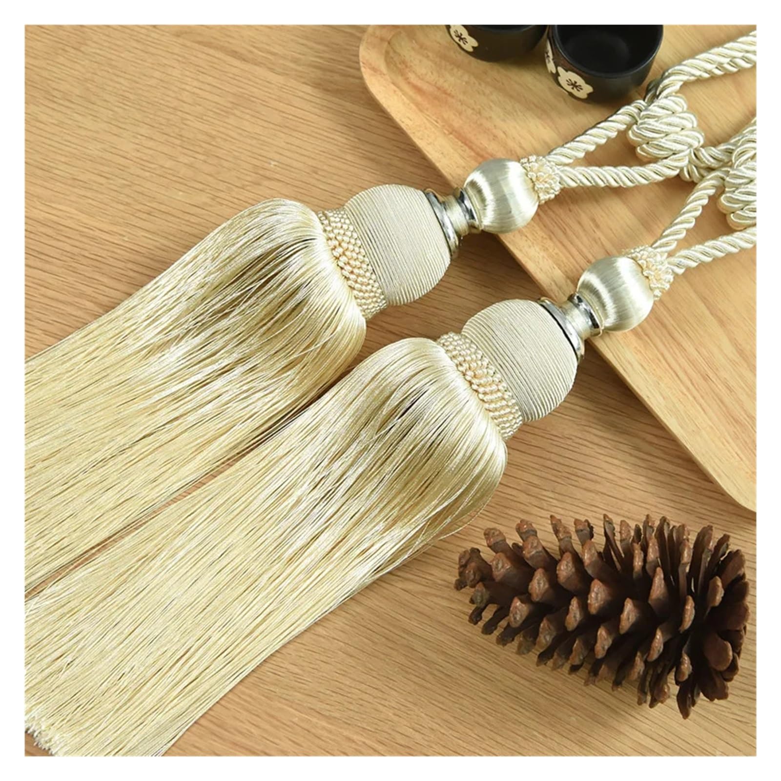 Lot de 2 sangles de rideau, décorations de fenêtre, boules à suspendre, décorations de mariage, pompons, accessoires de décoration d'intérieur (gris)