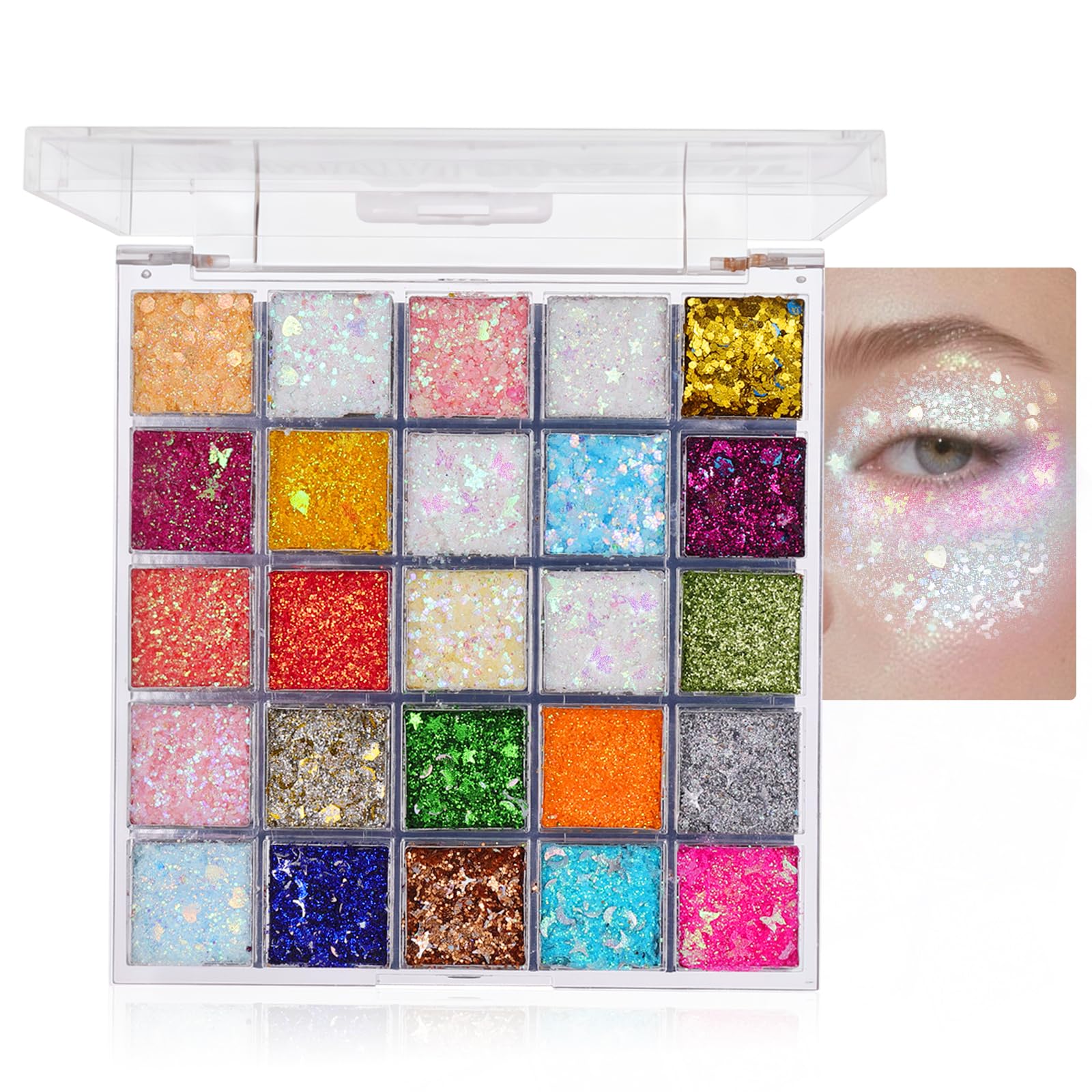 DAGEDA 25Colors Body Glitter Palette, Face Hair Glitter Eyeshadow Makeup 25 Colors