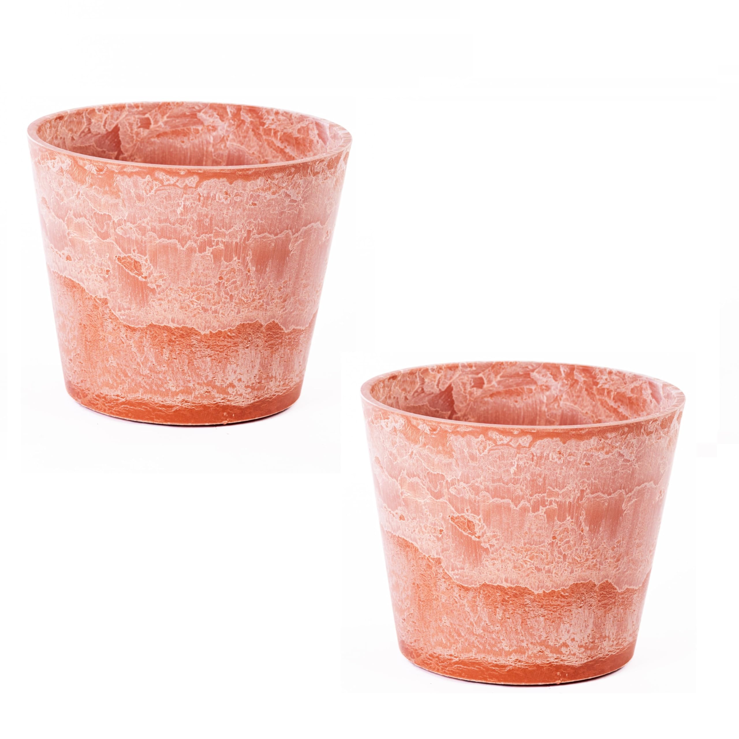 Garden Gear Caesar Marble Effect Plastic Planter in Terracotta, Frost & Weather Resistant with Pre-Drilled Drainage Holes (50cm Pot x2)