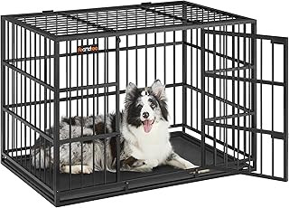 Feandrea Hundekäfig hochbelastbar, Hundebox, 107 x 70 x 75 cm, für mittelgroße und große Hunde, mit herausnehmbarer Bodenschale, Doppeltüren, leicht zu reinigen, Haustierkäfig, tintenschwarz PPD005B01 product image