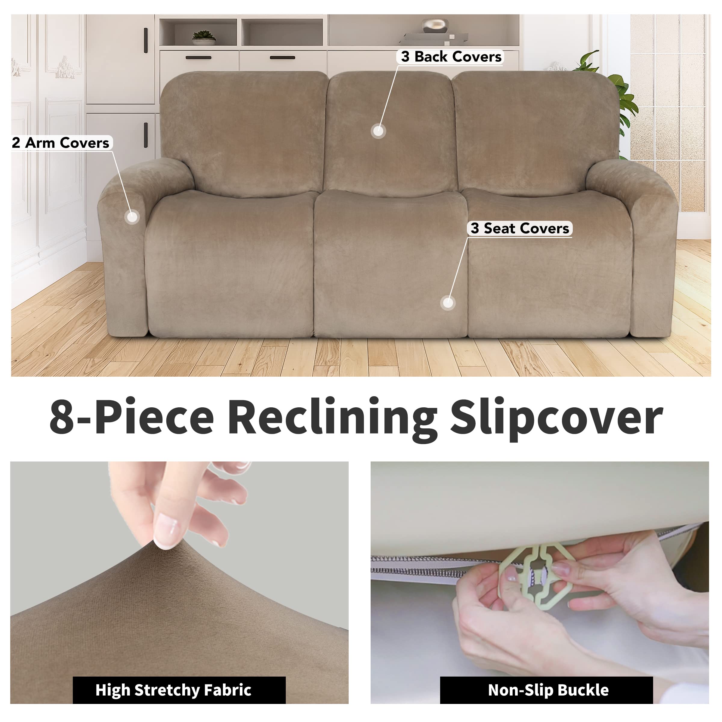 Velvet Stretch Single Recliner Chair Covers With Cup Holder For