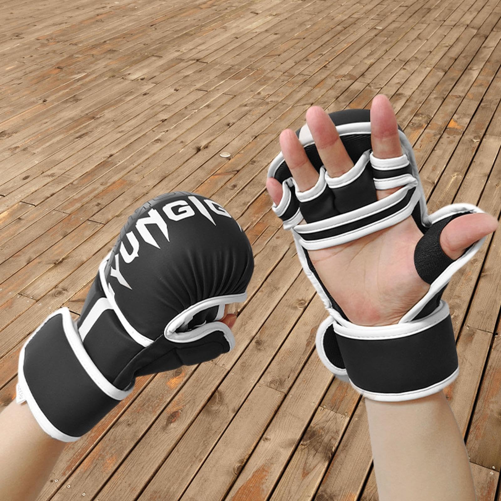 2 Pezzi Guantoni Guanti Sportivi Dita Karate Taekwondo PU Pelle Interno Morbido Polso Esteso Adatti per Allenamento Arti Marziali Palestra