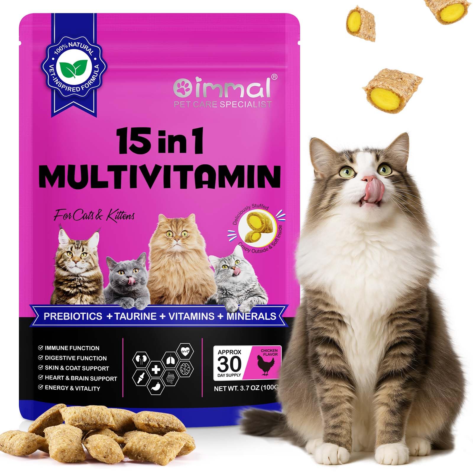 15 in 1 Cat Multivitamin Treats, Katzen-Multivitamin-Kauartikel, 15-in-1-Katzen-Multivitamin-Leckerbissen, Unterstützung des Immunsystems, Vitamine Nahrungsergänzungsmittel für Katzen,30 Stück