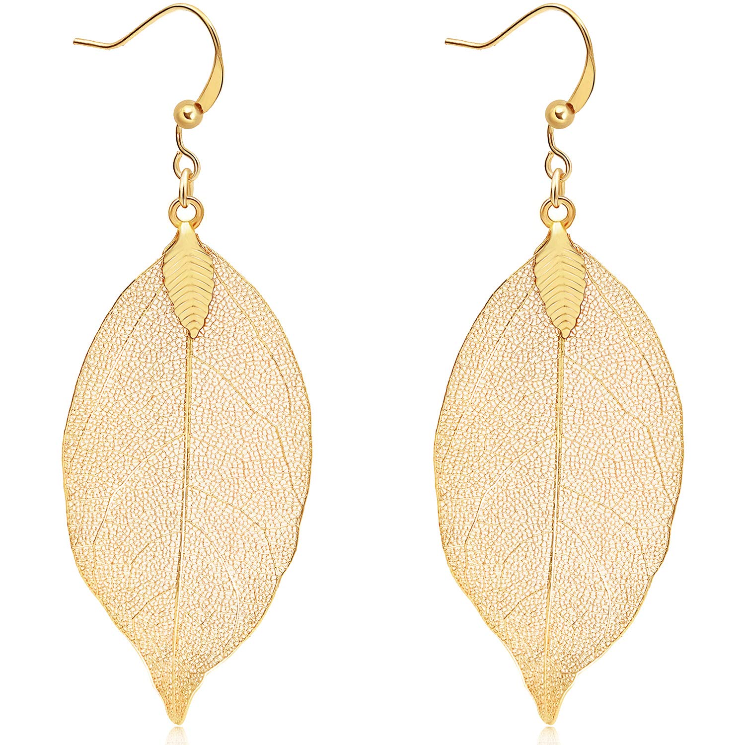 Gleamart délicat Filigrane abattants Boucles d'oreilles légères feuilles plaqué métal oreille Goujons Boucles d'oreilles longues