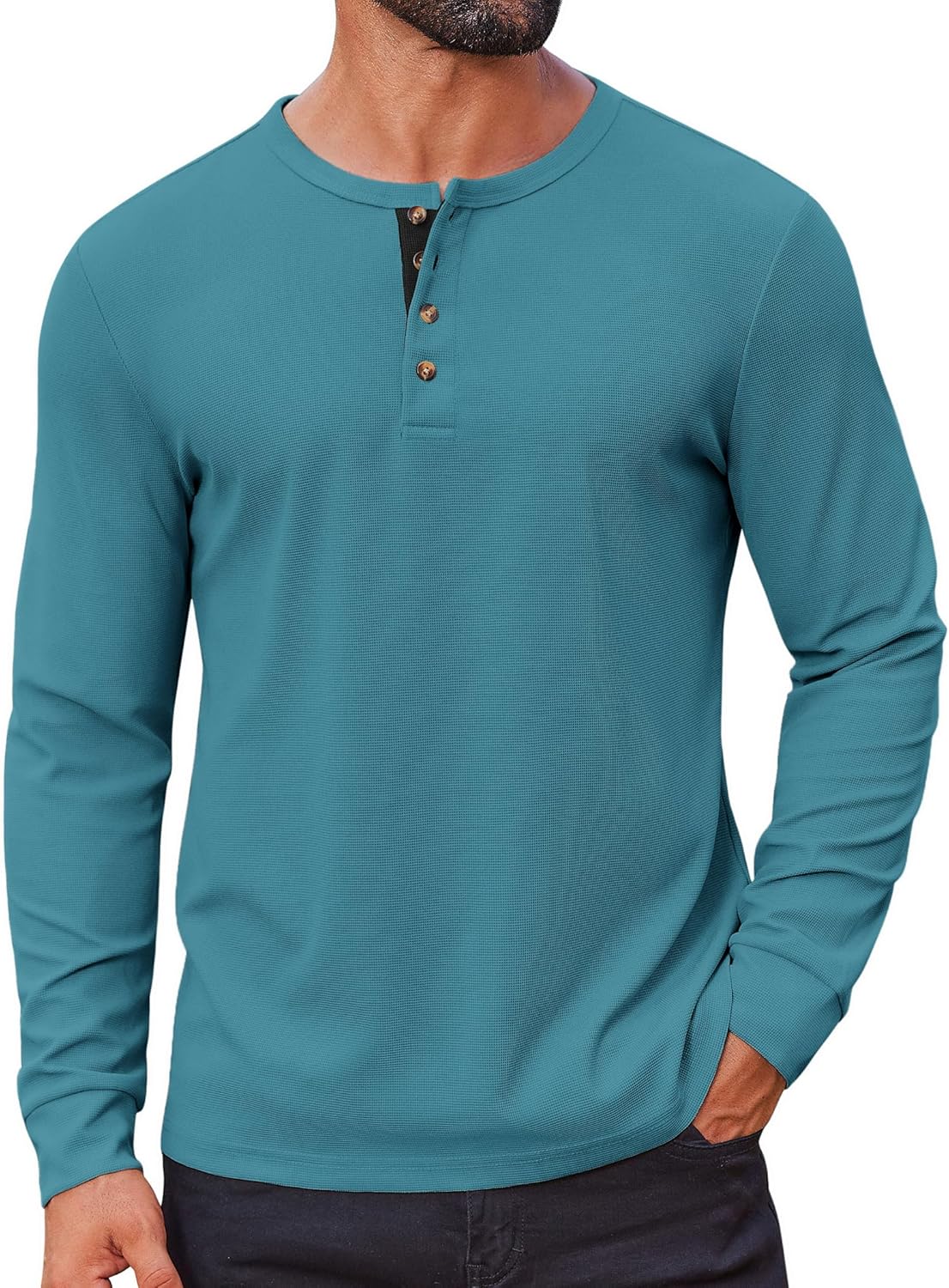 COOFANDY Mens Waffle Henley Shirts Long Sleeve Casual T-Shirt Basic Lightweight Pullover Tees