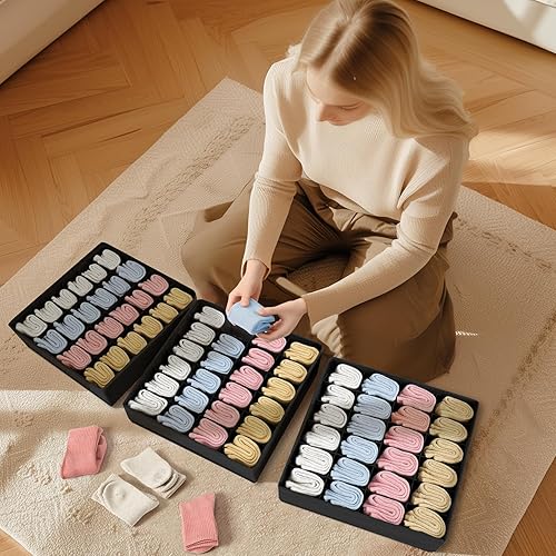 Miniatura 10 de Joyoldelf - Organizador de cajones de calcetines, divisor de ropa interior, organizador de 16 celdas, organizador de cajones de tela, cajas de