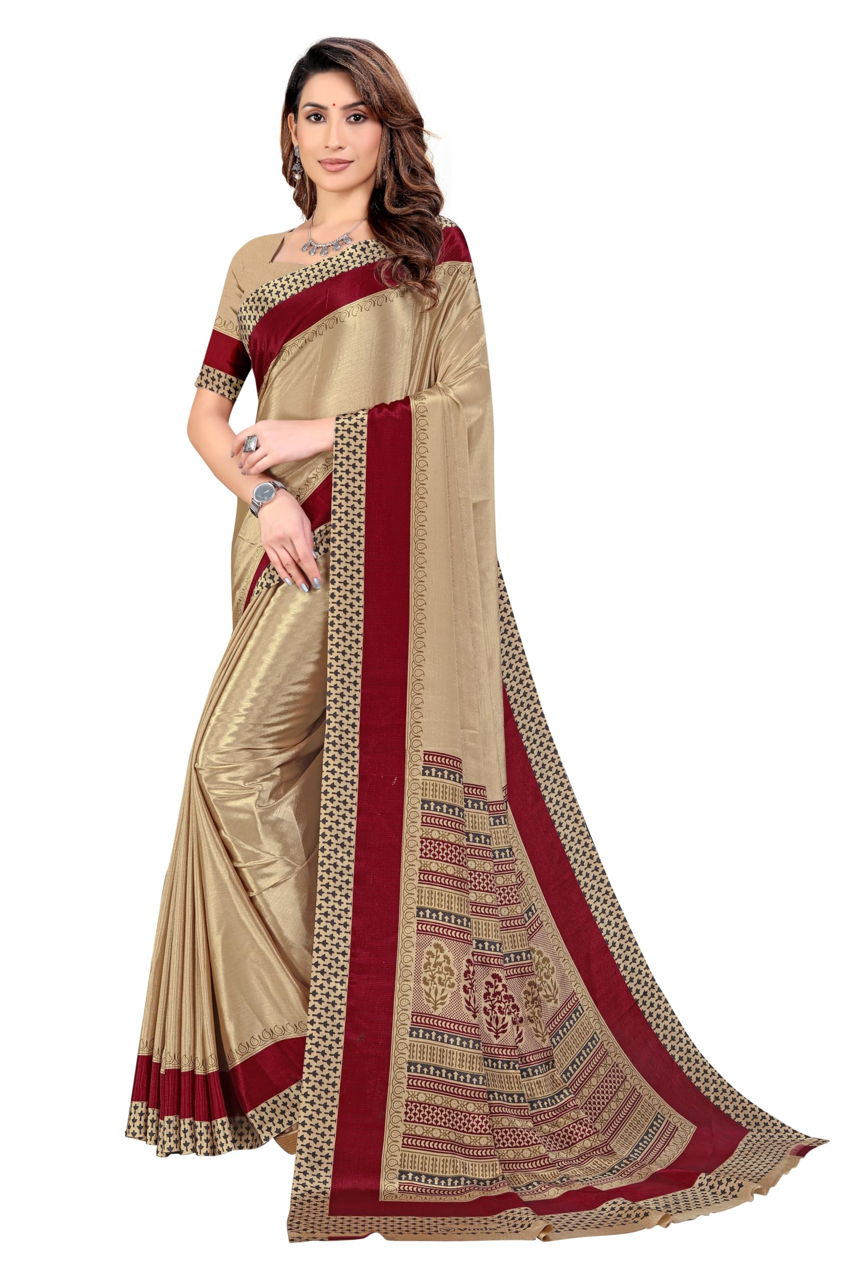 Women's Cream Turkey Art Silk Uniform Saree with Blouse Piece (8120_TS_UU)-image-8