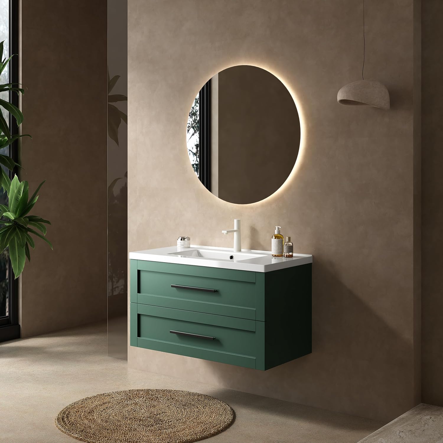 36" Floating Bathroom Vanity with Sink, High Gloss Single Sink Wall Mounted Bathroom Storage Vanity Cabinet, Modern Bathroom Sink Cabinet with 2 Drawers - Havana, Green