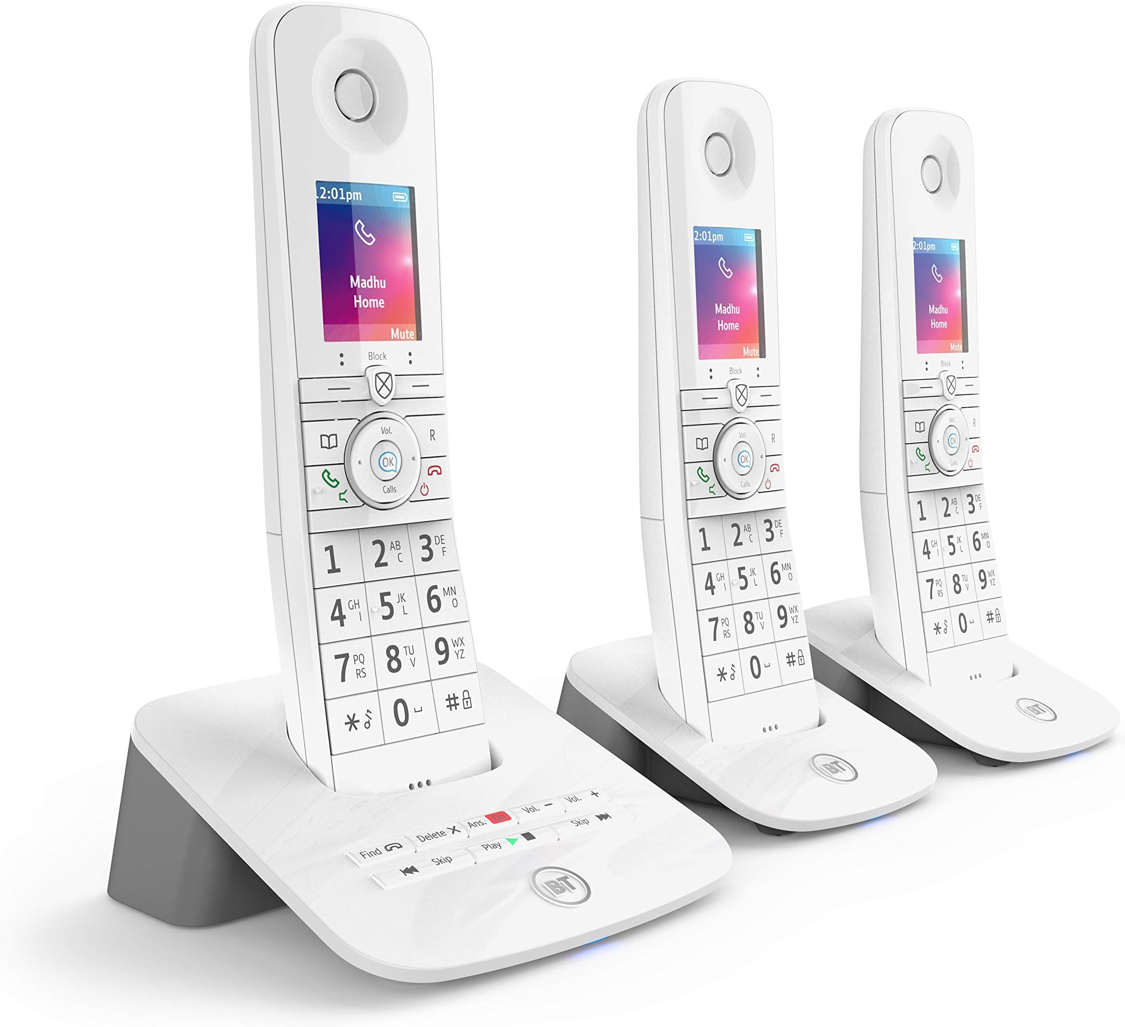 BT Premium Cordless Home Phone with Voice Control, 100% Nuisance Call Blocking, Mobile sync and Answering Machine (Trio Handset Pack)