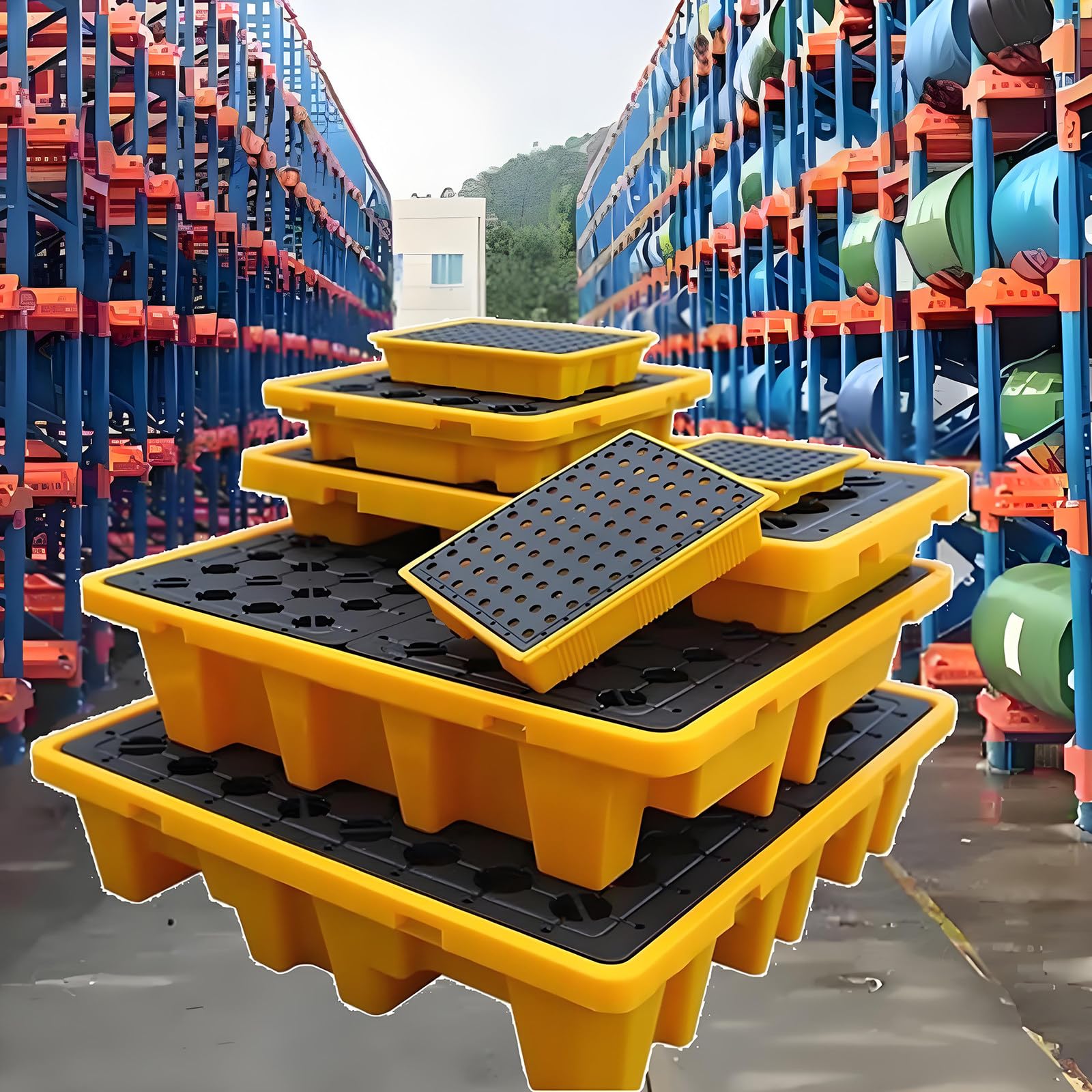 JKJZSALJ Heavy-Duty Modular Spill Containment Pallet For 1-4 Drums, 50-4000Kg Capacity, Durable Garage/Warehouse Storage Platform - Reliable Spill Management Solutio,127 * 67 * 17cm