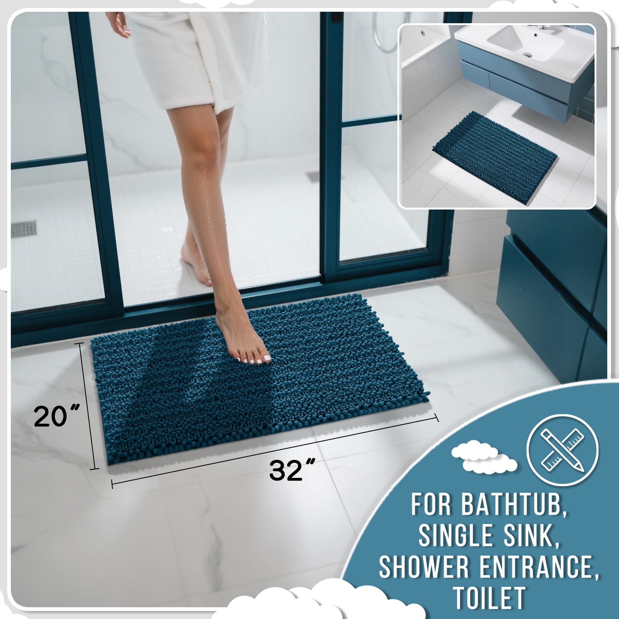 バッファロー敷物、ラグ Amazon.com: Yimobra Bathroom Rugs Non Slip Washable 32x20 Inch