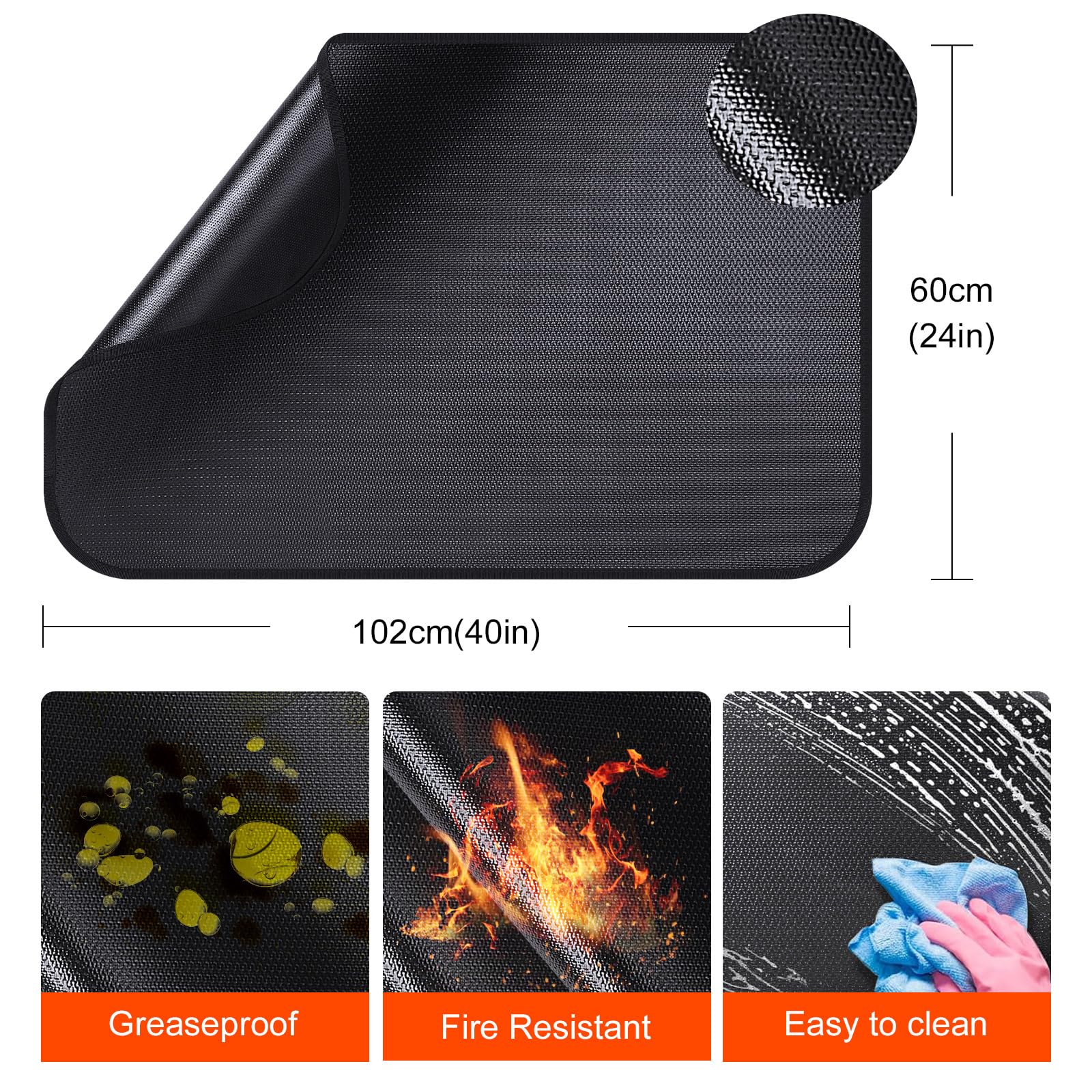 Tapete para debajo de la parrilla de 40 x 24 pulgadas para parrilla al aire libre, tapete ignífugo de 3 capas resistente al calor, tapete de protección de césped, protector de barbacoa impermeable a