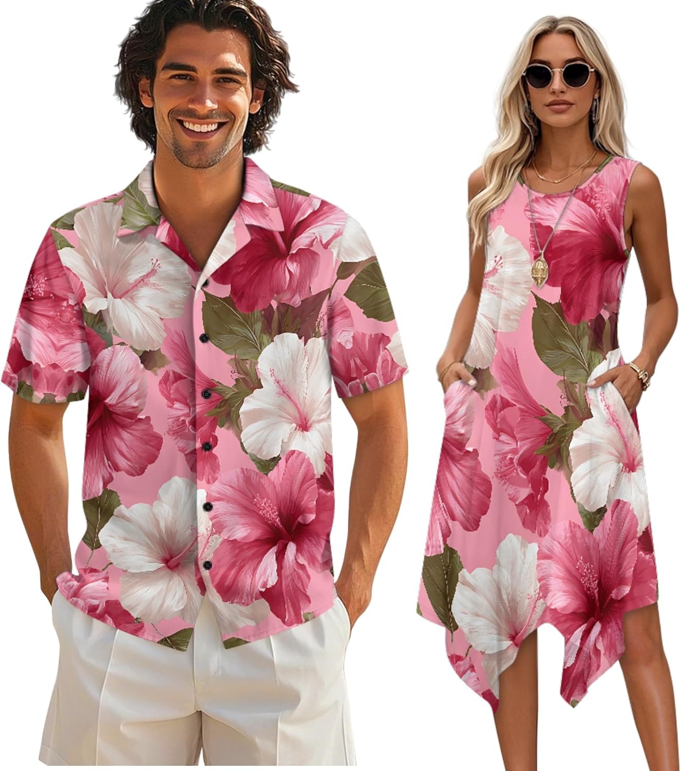 TOADDITDO Button Down Shirts for Men Women Summer Beach Sundress Plus Size Couple Matching Hawaiian Luau Outfit,S-5XL