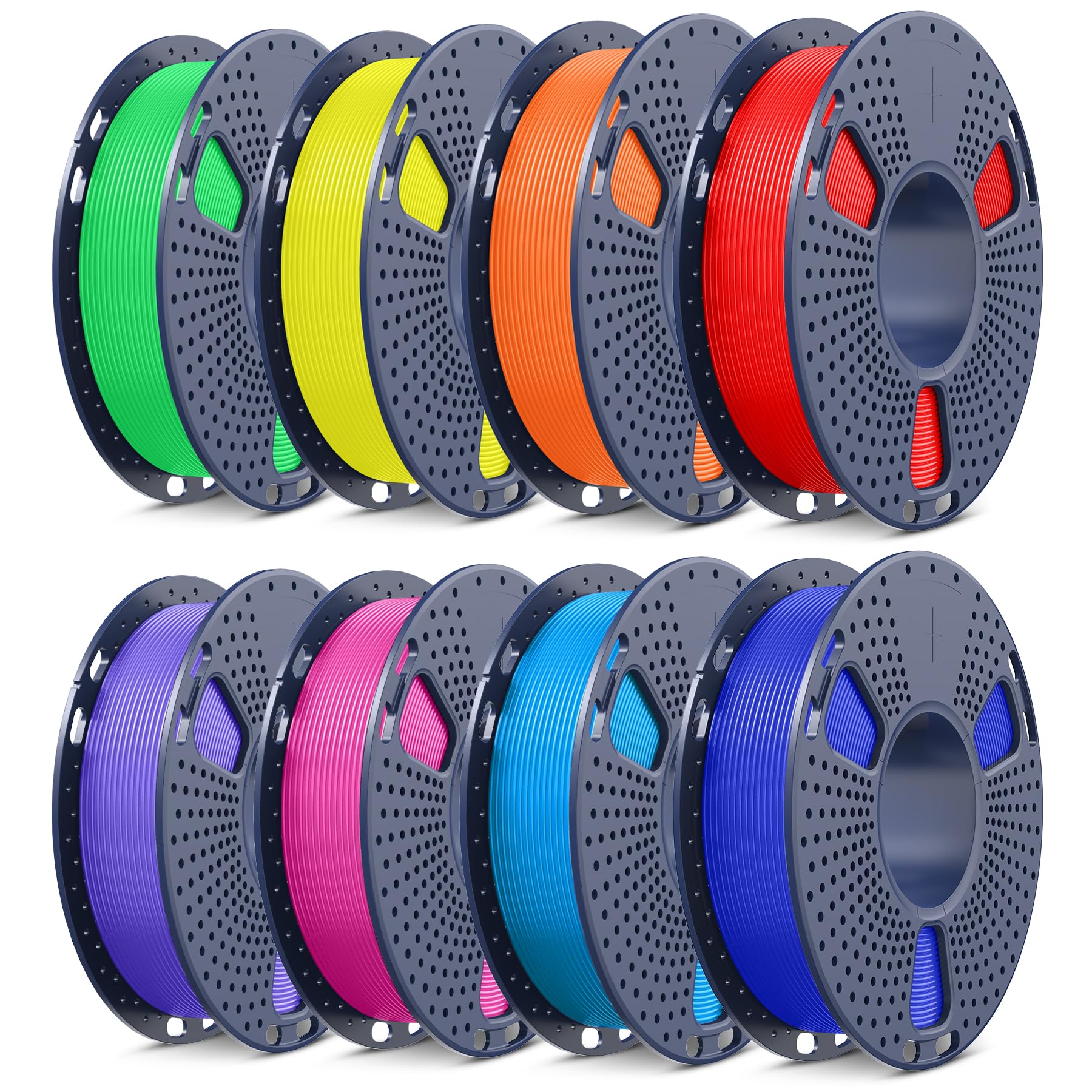 SUNLU 250 g x 8 PLA+ filament do drukarki, wytrzymały filament PLA PLUS do drukarki 3D, 250 g na szpulę, 8 rolek, czerwony + słoneczny pomarańczowy + żółty + zielony + cyjan + mały niebieski +