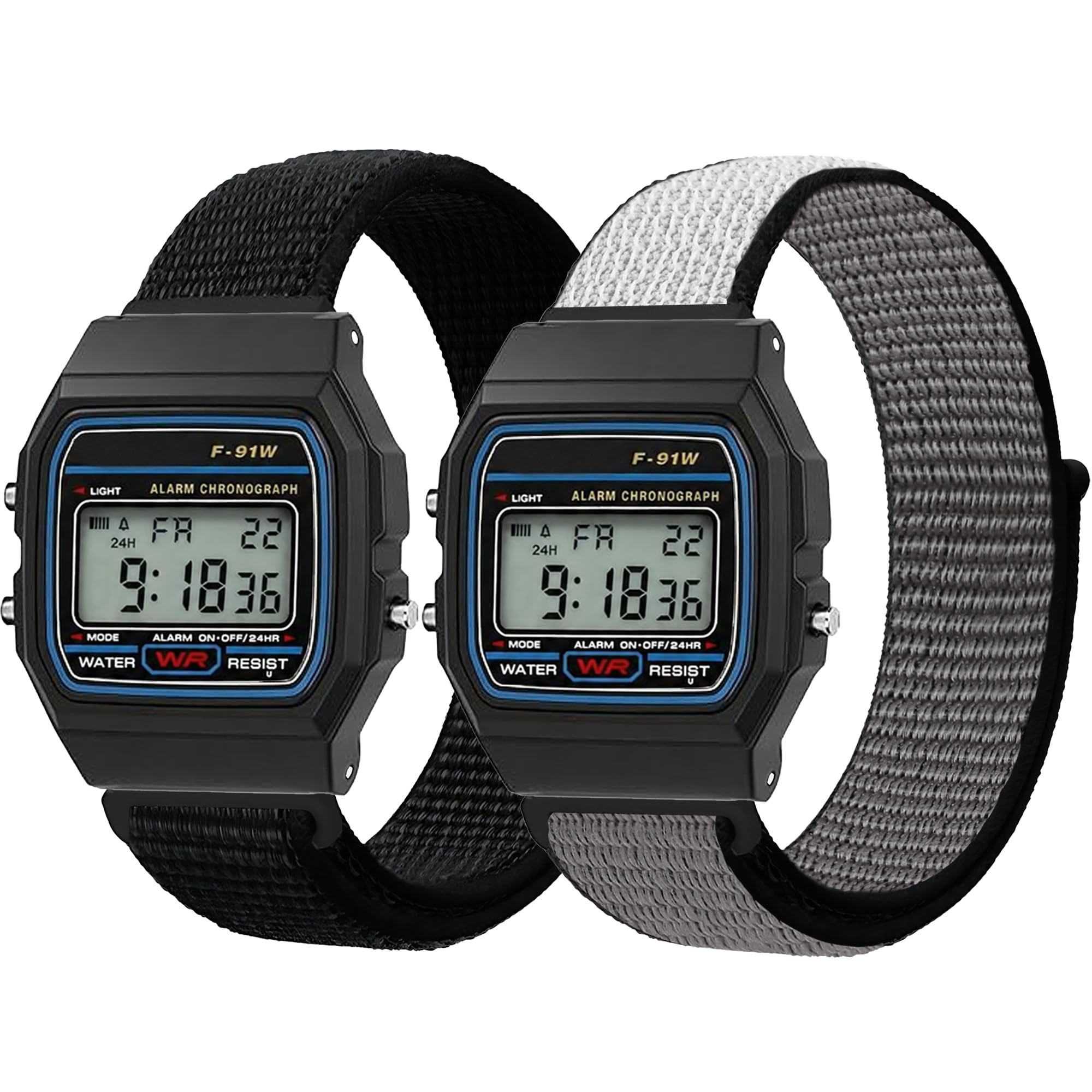 18mm Nylon Watch Band Compatible with Casio F-91W/F-84/F-94/F-105/F-108/AE-1200/W-217H/W-218H/A-158W/A-168W/SGW-300H/W-800H, Quick Release Sport Nylon Adjustable Hook & Loop Soft Breathable Replacement Strap