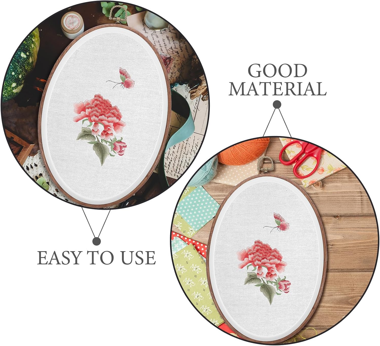 Operitacx 3pcs Embroidery Hoop Display Frame, Oval Plastic Quilting Frames, 10 inch Imitated Wood Cross Stitch Sewing Ring for Art Craft Sewing Hanging Decoration
