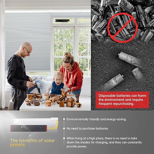 Miniatura 8 de CINONEKO Persianas celulares motorizadas con energía solar, sin taladro, opacas, para ventanas, sin herramientas, persianas inteligentes de panal