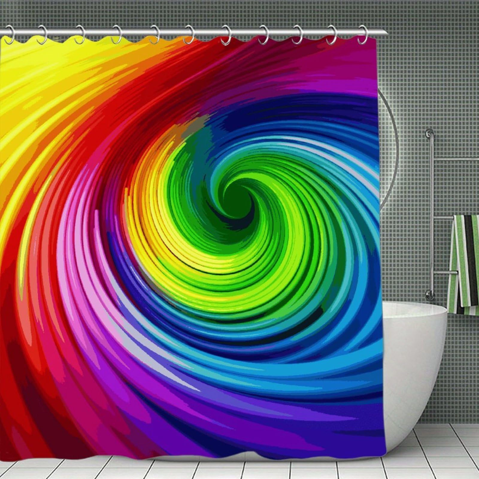 FekiLoot Rainbow Spiral Shower Curtain Minimalist Thick Bathroom Curtain Washable Modern Bathroom Shower Curtain Heavy Duty Waterproof Cloth Bath Curtain with Hooks 70.8"x70.8"