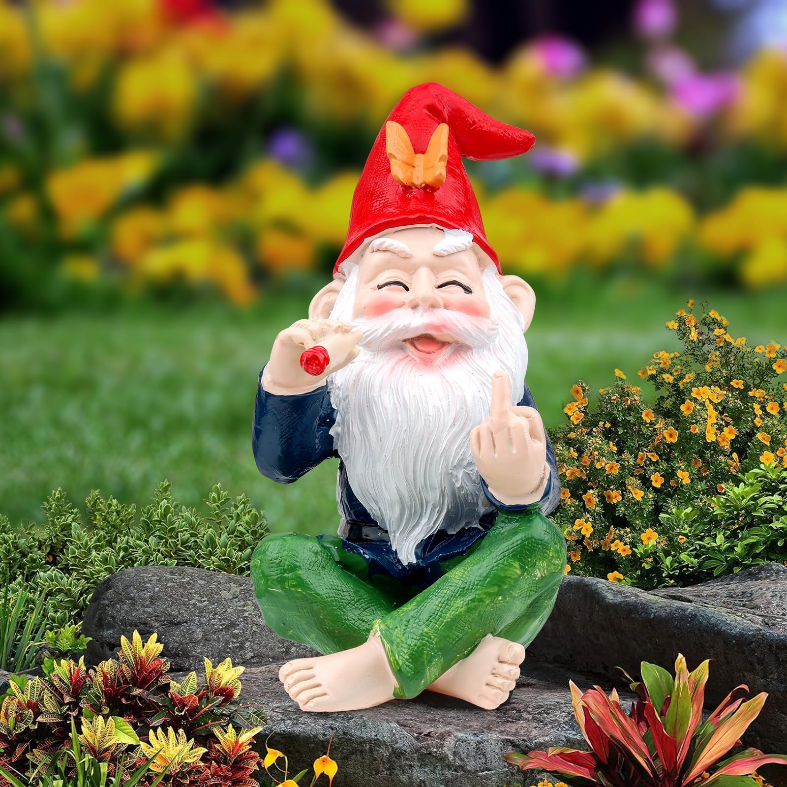 Outdoor Statue Figurine - Smoking Garden Gnomes for Fairy, Indoor, Outdoor Decor - Funny Mini Ornaments (Smoking Elderly)