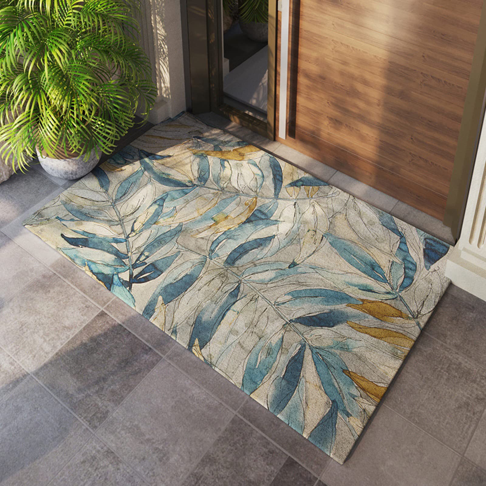 Paillasson extérieur beige et bleu 90x150cm idéal pour sécuriser votre entrée