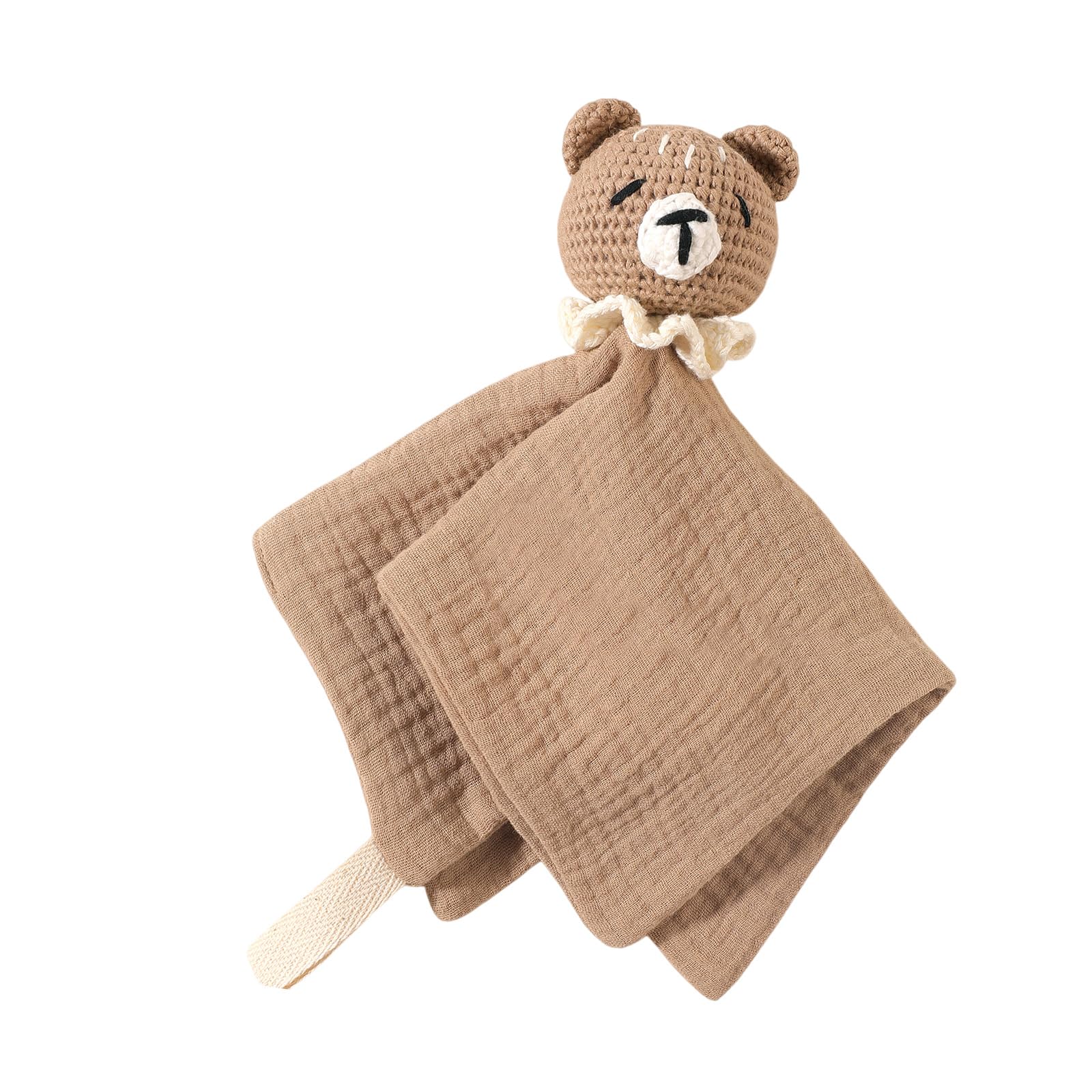 Kaeltsyn Lovely Animal Crochet Security Blanket Soothing Doll for Infants Soft Cotton Multipurpose As Burp Cloth or Toy Newborns Gift