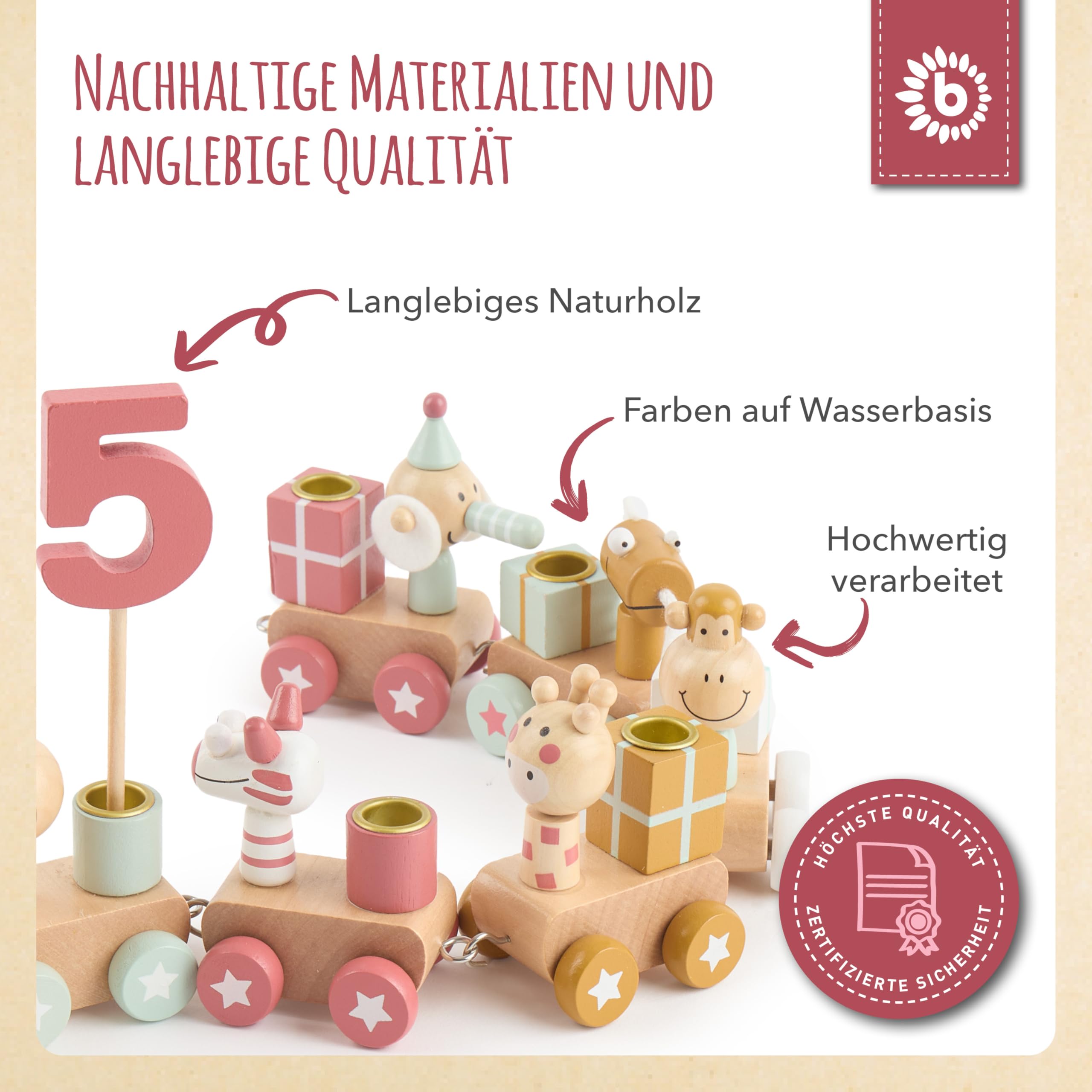 Bieco Geburtstagszug Holz - Berry Look 0-99 Jahre - Junge - Mädchen 1 geburtstag Geburtstagsring Geburtstagsteller Geburtstagskranz Kerzen Geburtstagskerze