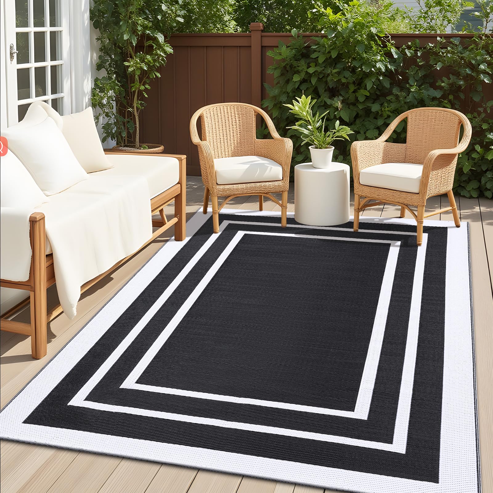 Homaxy Alfombra impermeable para exterior, antideslizante, reversible, resistente a los rayos UV, alfombra de jardín, fácil de limpiar, alfombra para camping, terraza, playa, picnic, patio trasero