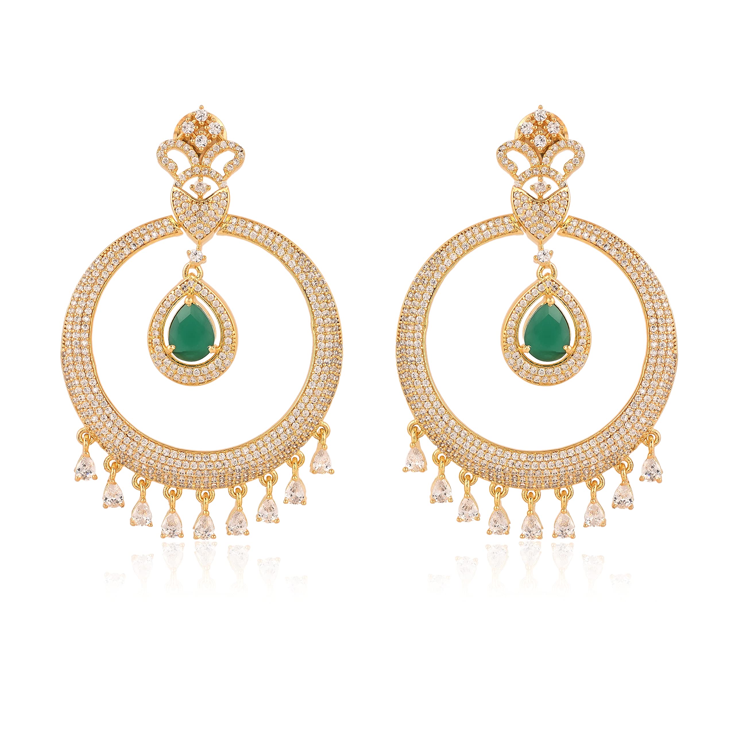 Ratnavali Jewels Earrings American Diamond Gold Plated Round Green Chandbali Traditional Earring For Women/Girls (B09XTJVWBT) Amazon Price History, Amazon Price Tracker