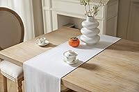 Vista 66 de ZeeMart Light Grey Table Runners 108 Inches Long, Burlap Linen Style Rustic Farmhouse Table Runner, Long Boho Dining Table Runner, 13x108 Inches