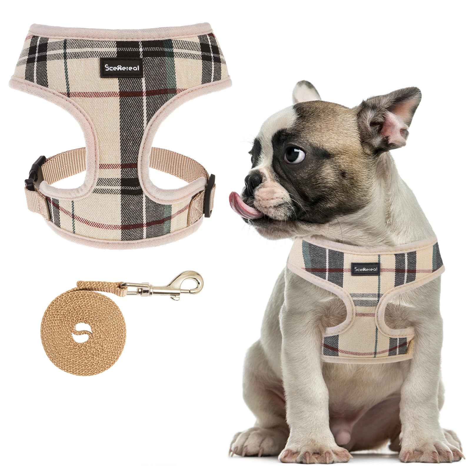 SCENEREAL Puppy Dog Harness and Leash Set in Beige
