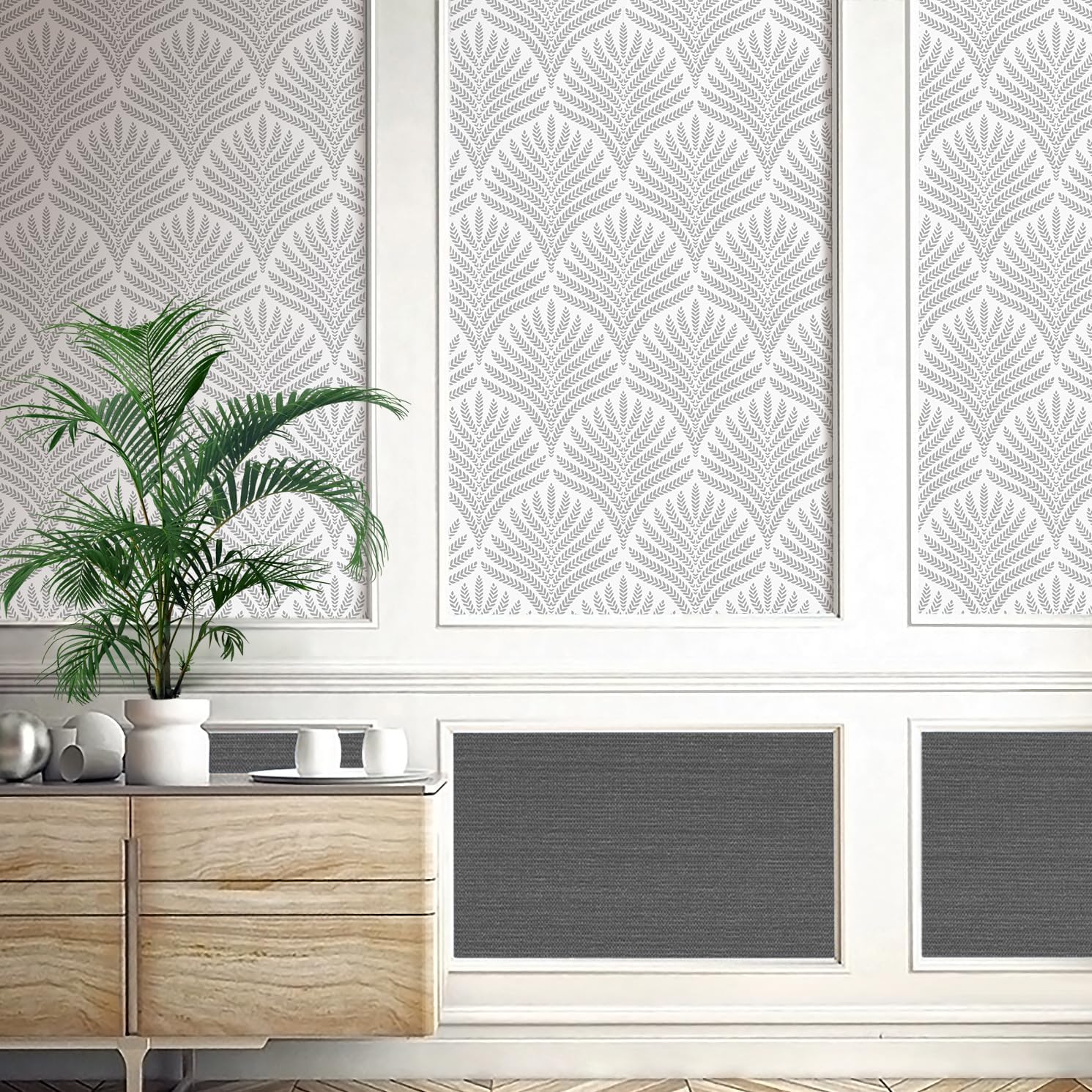 Cohoo Home Black and White Peel and Stick Wallpaper Boho Contact Paper for Cabinets and Drawers Modern Self-Adhesive Wallpaper Leaf Geometric Contact Paper Bathroom Bedroom Waterproof 17.3inW 393inL