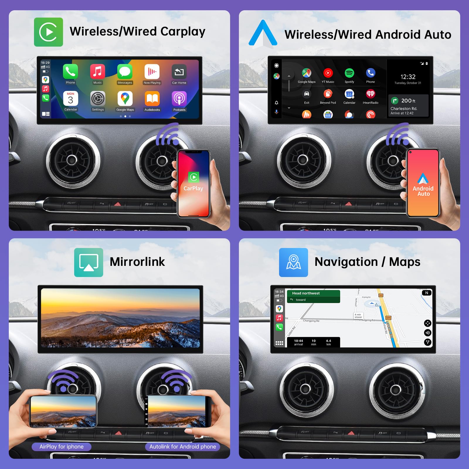 Road Top Autoradio CarPlay 12,3" per Audi A3 S3 con MIB 2014-2019 | Schermo Touchscreen ultrasottile Linux HD IPS, CarPlay senza fili, Android Auto, MirrorLink, Navigazione, Autoradio Bluetooth
