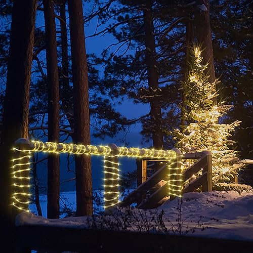 Miniatura 4 de Cuerda de luces solares, 66 pies, 8 modos, luces LED para exteriores, impermeable, blanco cálido para campamento, árbol, valla, patio, decoración de