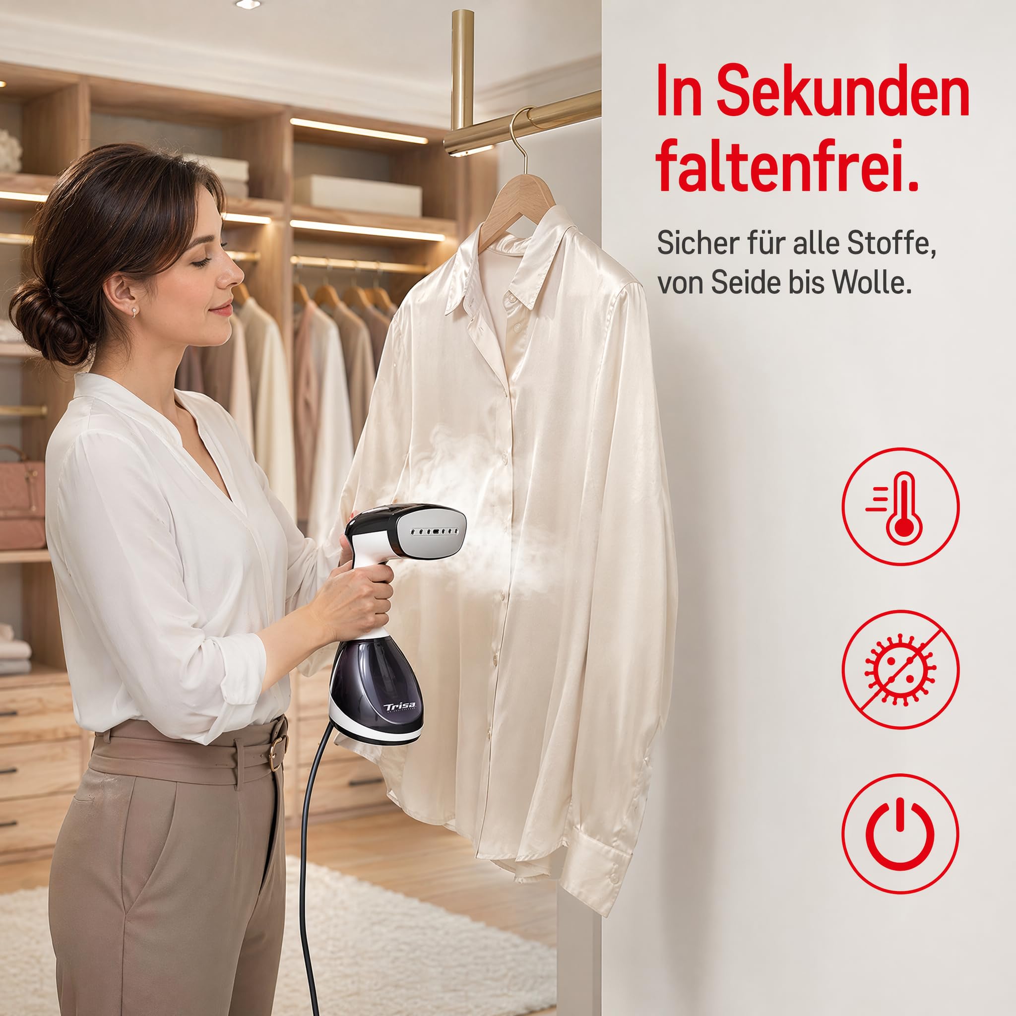 Trisa Silky Steam Dampfbürste 2000W, Edelstahlsohle, 300ml Tank, Schwarz