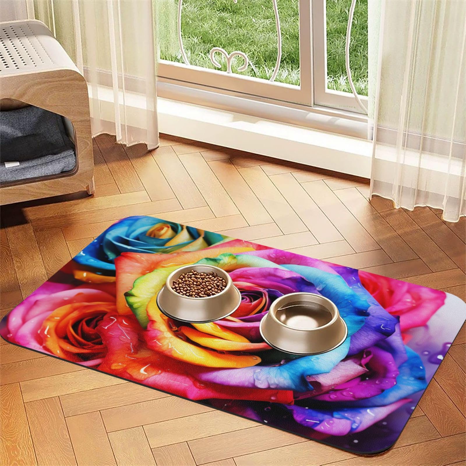 Tapis de nourriture pour chien aquarelle rose lavable 40,6x61 cm