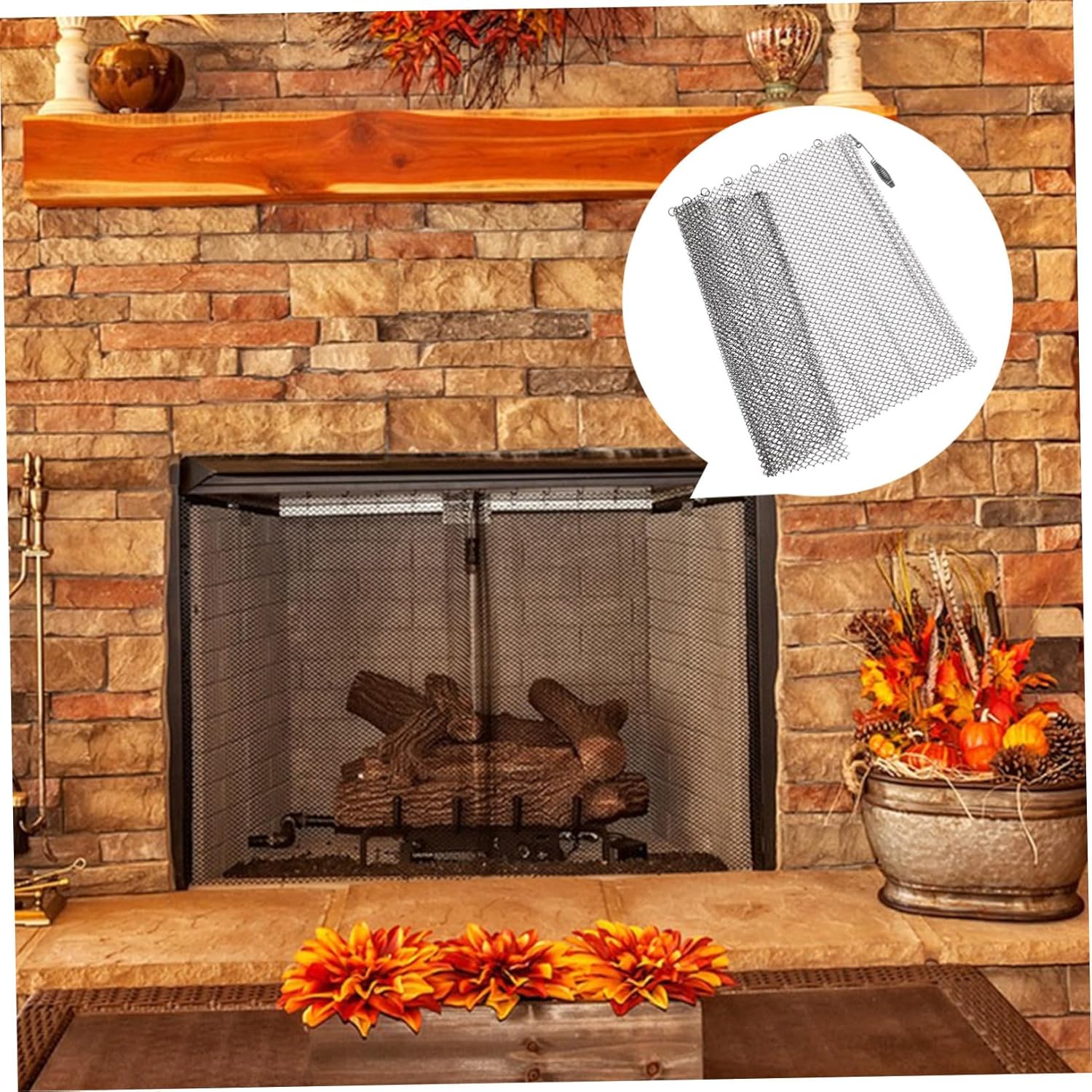 KICHOUSE 2pcs Mesh Fireplace Screen Curtains Fireplace Screen Panels Decorative Hearth Covers for Home