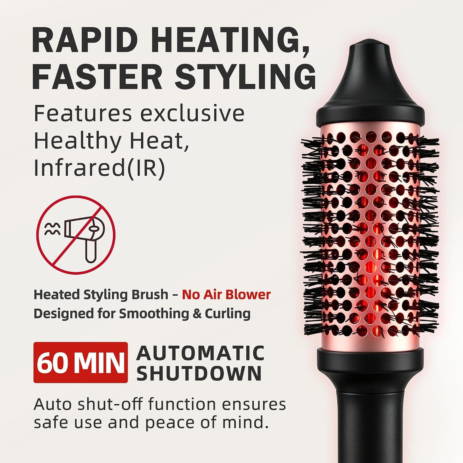 NONK 1.75" Infrared Thermal Round Brush, Anti-Frizz Curling Iron